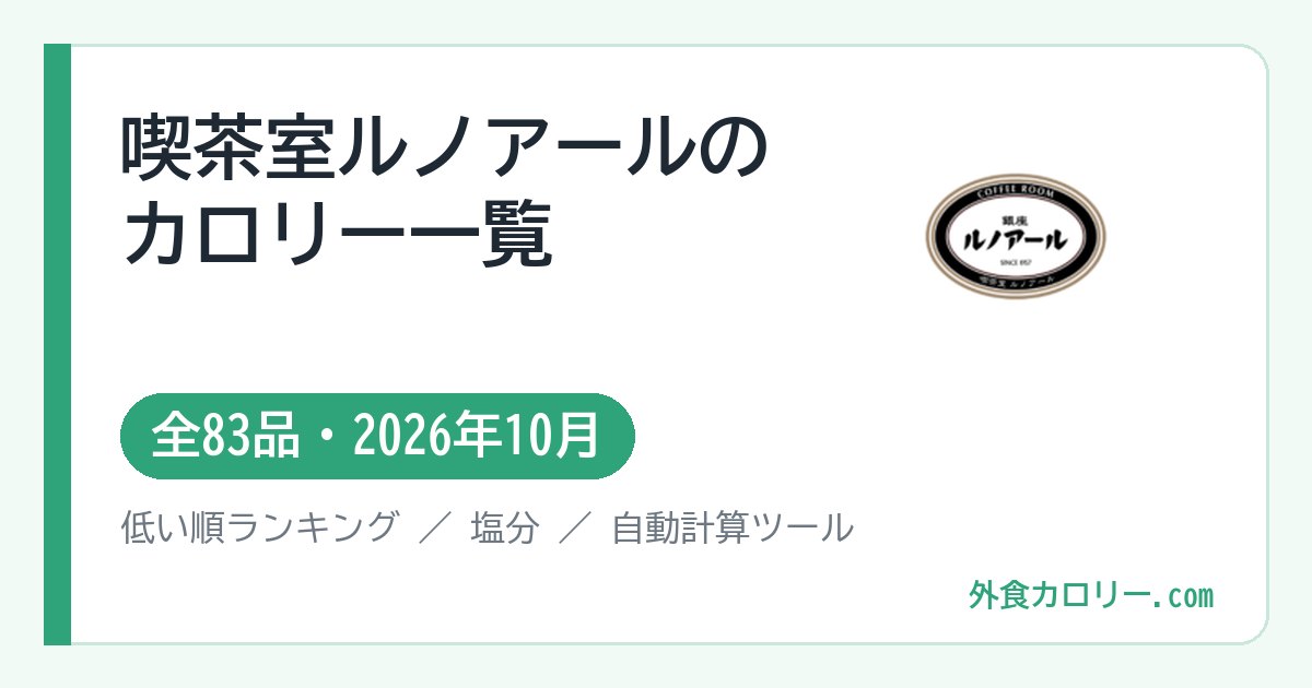 喫茶室ルノアールのカロリー一覧（全83品・2026年10月）