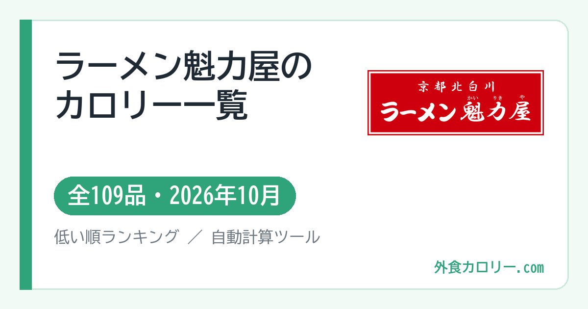 ラーメン魁力屋のカロリー一覧(全109品・2026年10月)