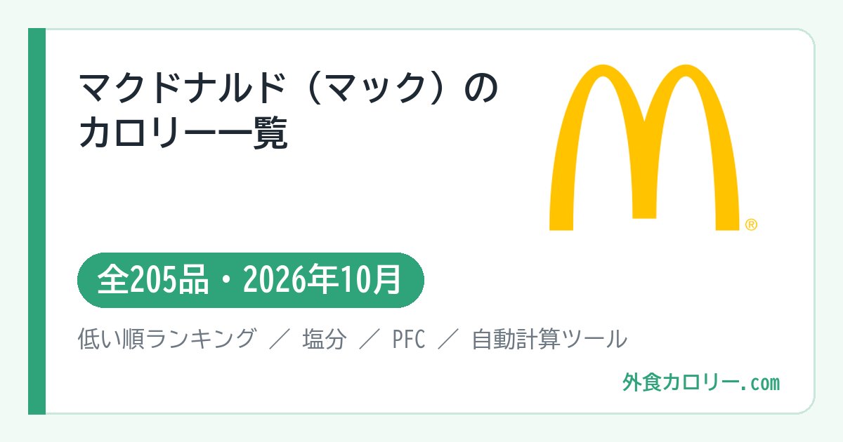 マクドナルド（マック）のカロリー一覧（全205品・2026年10月）