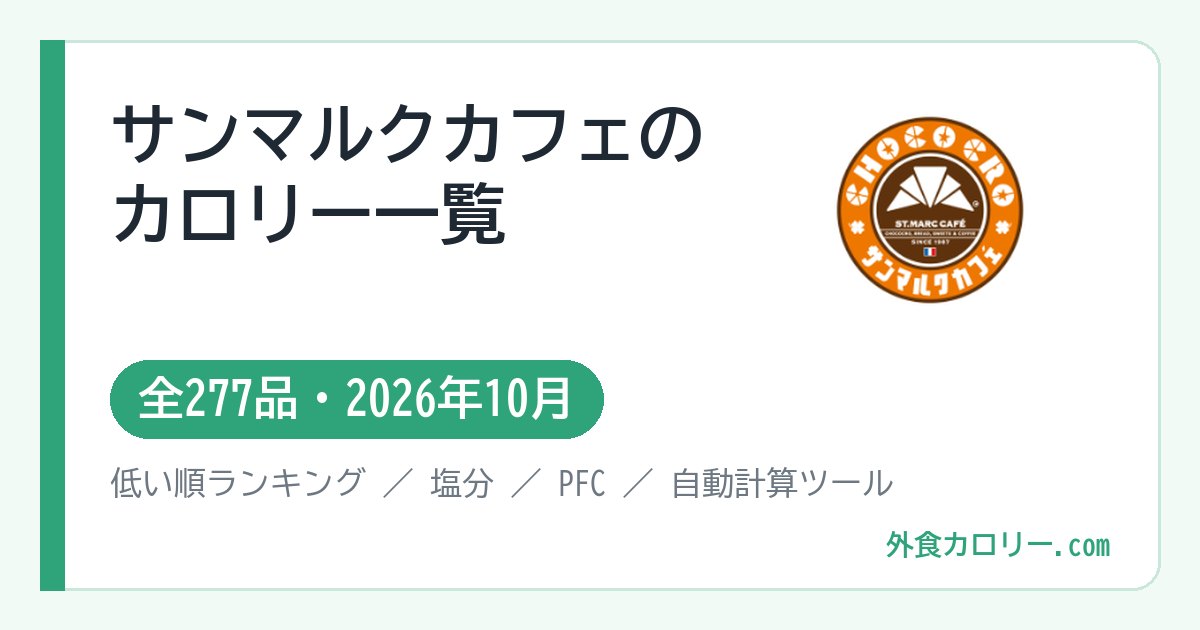 サンマルクカフェのカロリー一覧(全277品・2026年10月)