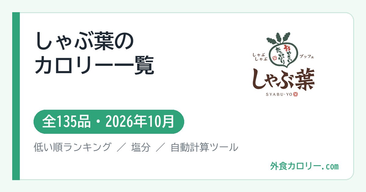 しゃぶ葉のカロリー一覧（全135品・2026年10月）
