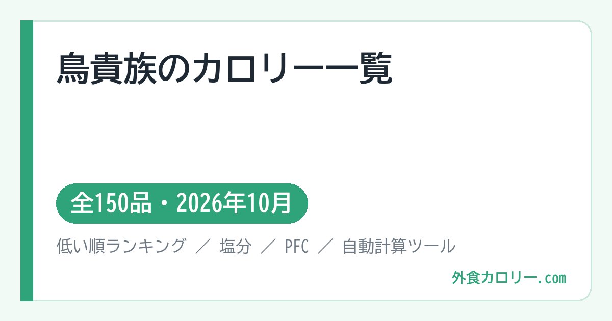 鳥貴族のカロリー一覧（全150品・2026年10月）