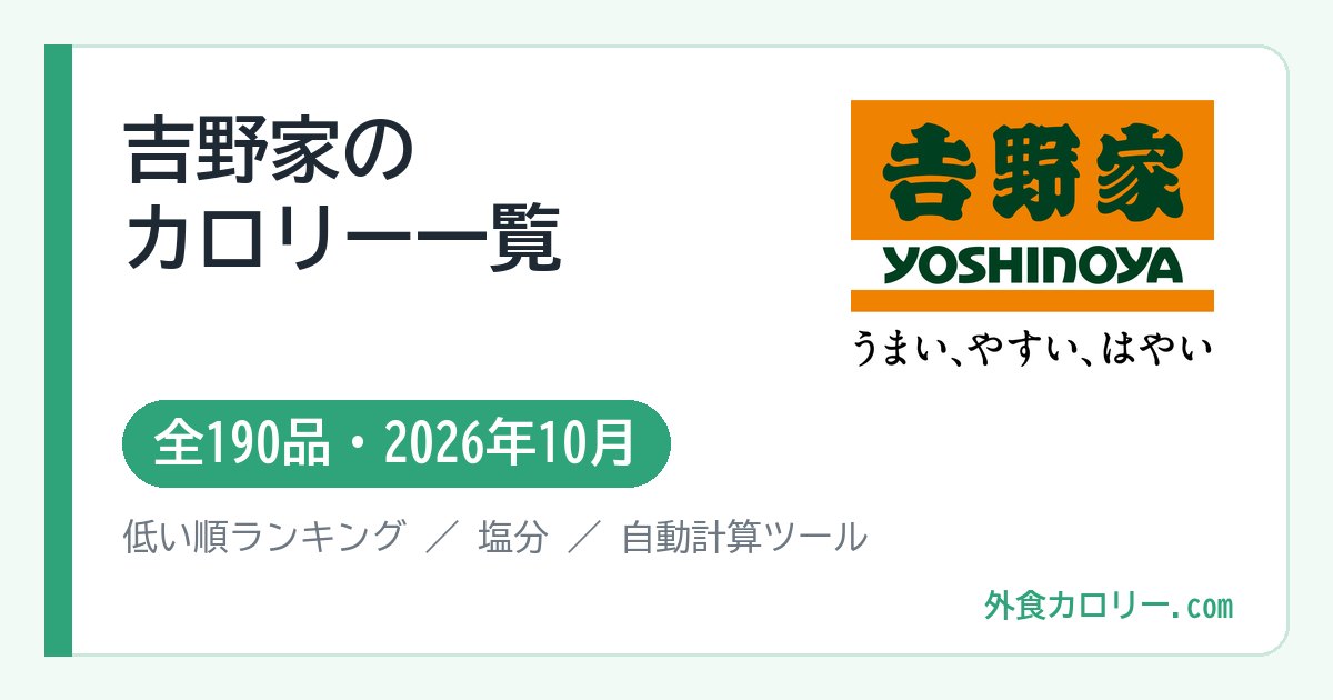 吉野家のカロリー一覧（全190品・2026年10月）
